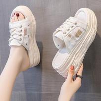 Summer New Roman Beach Slippers Sandals Platform Canvas Shoes for Women 34 balta