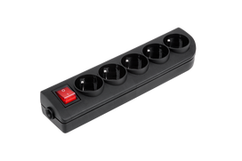 Prailginimo laido lizdas x 5 su įžeminimu ir jungikliu, juodas GN-50W-2
