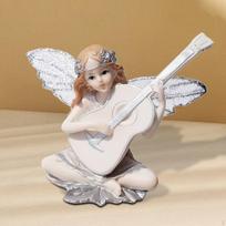 Guitar Angel Statue Fairy Sculpture Tabletop Ornament Figure for Cabinet Living Room Bedroom