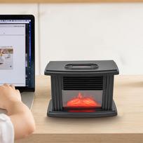 5,7 colio aukščio laisvai pastatomas elektrinis židinys-šildytuvas su realistišku 3D šokančios liepsnos efektu, 1 kW greitai įkaistantis mini viryklė-šildytuvas juoda
