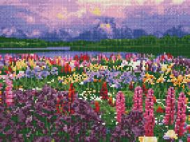 "Summer meadow by the lake" - Deimantinės mozaikos paveikslas ANT PORĖMIO