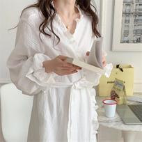 Medvilninis chalatas moterims, raukiniai, ilgomis rankovėmis, korėjietiškas saldus kimono chalatas, elegantiškas SPA ponia, pavasario rudens namų chalatas, pižama One Size