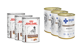 ROYAL CANIN Gastro Intestinal High Fibre 3x410g skardinė + ENZO VET Žarnyno dieta šunims su ėriena 3x400g