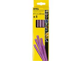 Karštų klijų lazdelės 11,2 mm x 200 mm, su blizgučiais violetinės, 5 vnt.