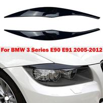 2vnt blizgus juodas priekinio žibinto antakių dangtelis BMW 3 serijos E90 E91 sedanui Touring 2005-2012 m.