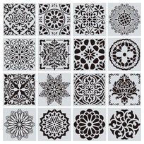 16vnt/komplektas Mandala trafareto piešimo šablono trafaretai tapybos lentos nuotraukų albumui Reljefinis popierius DIY Trafaretas 15x15cm juoda