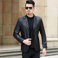 Odinė striukė vyriška natūralios odos kostiumas vyriška viena odinė striukė avikailio krokodilo rašto kostiuminė striukė slim fit L black
