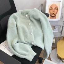 Spring and Autumn Soft Waxy Imitation Mink Fleece Cardigan Women's Fashion Lazy Knitted Blouse Jacket XS smėlis