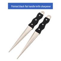 Japoniško stiliaus deimantinis peilių galąstuvas su smailia juoda rankena virtuviniams peiliams – 0808D modelis pointed black flat handle sidabras