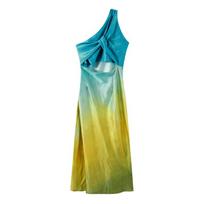 Moteriška elegantiška gradientinė ilga suknelė Madinga vieno peties be rankovių vakarėlio suknelė Seksuali tie-dye atviru nugara vakarinė suknelė S