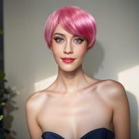 Wig Female Slant Bangs Fluffy Short Hair Cosplay Pink Short Straight Hair Chemical Fiber Headgear brown