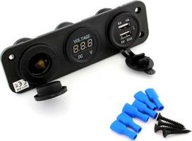 Pls37 Automobilio 12V cigarečių degiklio lizdas 2XUSB 5V 2A voltmetras