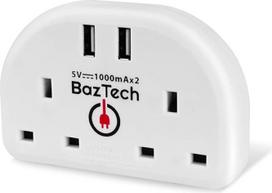 "BazTech" Europos kelionių adapteris, 2 kontaktų ES adapteris į JK 3 kontaktų maitinimo jungiklio ilgintuvas, 2 lizdai su 2 USB prievadais, ES ir JK adapteris