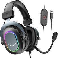 "FIFINE" žaidimų ausinės su mikrofonu, ausinės per ausis su kabeliu, USB ausinės kompiuteriui, PS4, PS5, RGB ausinės su 3 ekvalaizerio režimais, erdviniu garsu ir ausų pagalvėlėmis
