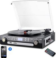 Digitnow! Įrašų grotuvas su stereo garsiakalbiais, palaiko "Bluetooth", kasetinis AM/FM radijas, vinilas į MP3 USB kodavimas, 33/45/78 aps/min, Aux įvestis