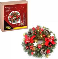 Idena 30546 LED kalėdinis vainikas su pasakų lemputėmis ir 10 šiltos baltos spalvos šviesos diodų, maždaug 30 cm dydžio, 6 valandų laikmačio funkcija, maitinamas baterijomis, kaip durų vainikas ir kalėdinė dekoracija