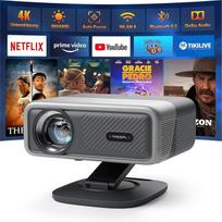 Išmanusis projektorius 4K [oficialus "Netflix" ir 3D "Dolby Audio"] VISSPL 28000 liumenų automatinio fokusavimo / automatinio trajektorijos koregavimo projektorius, "WiFi6 Bluetooth" projektorius 4K namų kinui, lauko vaizdo projektorius su 360°