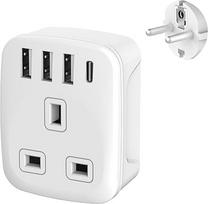 Jungtinės Karalystės ir Europos kištukinis adapteris, Europos kištukinis adapteris, kelionės adapteris iš Jungtinės Karalystės į Europą su 4 USB prievadais, įžemintas įkroviklis Vokietijai, Prancūzijai, Ispanijai, Turkijai