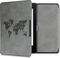 kwmobile dėklas, suderinamas su "Amazon Kindle Paperwhite" (10 kartos - 2018 m.) - dirbtinės odos apsauginis elektroninės skaityklės dėklas - Travel Outline Grey