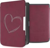 kwmobile dėklas, suderinamas su Pocketbook Touch Lux 3/Basic Lux/Basic Touch 2 dėklu - Dirbtinės odos dangtelis - Heart Brush Dark Red