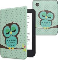 kwmobile Flip Case Compatible with Kobo Clara 2E / Tolino Shine 4 Case - eReader Case - Owl Sleep Turquoise Brown Mint Green