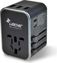 LEICKE universalus kelioninis adapteris Tarptautinis kelioninis kintamosios srovės kištukinis lizdas 6,5 A su 3 USB A prievadais ir 2 C tipo prievadais, skirtas daugiau kaip 224 šalims su JAV/ES, JK ir JAV kištukais