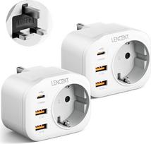 LENCENT 2 x kelionės adapterio maitinimo adapteris JK adapteris Anglija Vokietija kištukas, su 2 USB QC3.0 + 1 C tipo PD prievadais, G tipo kelionės kištuko maitinimo adapteris JK Airijos kištukinis lizdas