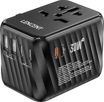 LENCENT universalus kelioninis adapteris, 30 W tarptautinis sieninis įkroviklis su 3 USB C+2 USB A greito įkrovimo jungtimis, pasaulinis kištukinis adapteris, skirtas kelionėms iš JAV į ES, JK, Airiją, Australiją, C/G/A/I tipo, juodas