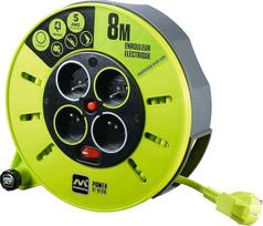 Masterplug Pro-XT Kassette S Kabeltrommel Kabelbox 8m mit 4 Steckdosen für Frankreich, Schalter und Thermoschutz