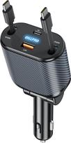 OHLPRO ištraukiamas automobilinis įkroviklis, automobilinis įkroviklis su cigarečių žiebtuvėliu 4-in-1, greitasis mobiliojo telefono įkroviklis, automobilinis USB C įkroviklis su 2 C tipo laidais, suderinamas su iPhone 15/15 Pro/15 Pro Max/15 Plus