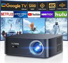 Projektorius 【1200 ANSI ir "Google TV"】 Projektorius 4K "Netflix Official", automatinio fokusavimo trapecijos korekcijos išmanusis projektorius WiFi 6 Bluetooth, LED dienos šviesos projektorius 1080P Full HD namų kinui / lauke /