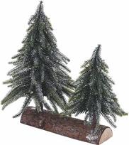 Sidabrinė medinė kalėdinė dekoracija su dviem medeliais Xmas