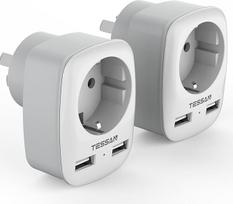 TESSAN 2 pakuotės adapteris Australija, adapteris Naujoji Zelandija Vokietija, kelioninis adapteris Argentina, maitinimo adapteris Australija, kištukinis adapteris Australija, kelioninis kištukas su 2 USB Kinijoje, I tipo adapteris