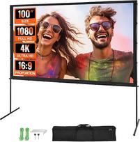 VEVOR projekcinis projektoriaus ekranas su stovu 100 colių HD 4K lauko vidaus projektoriaus ekranas Greitai sulankstomas nešiojamasis kino ekranas 16:9, skirtas namų kinui, stovyklavimui ir laisvalaikio renginiams, juodas