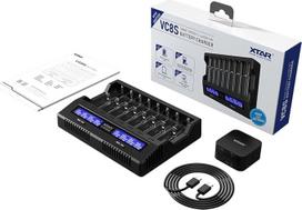 XTAR VC8S įkraunamas 18650 21700 baterijų įkroviklis 8 lizdų USB C akumuliatorių įkroviklis, skirtas baterijų bandymams su PD45W adapteriu, skirtas 3,6 V 3,7 V ličio jonų ir 1,2 V NI-MH baterijoms