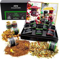 "Hallingers Merry Christmas Green" - kalėdinis 5 rūšių arbatos dovanų rinkinys su dėžute Vegan, dovana Kalėdoms užsukamuose indeliuose (rinkinys) - užpildyti Advento kalendoriaus naujienas ir Advento kalendorių | Gen