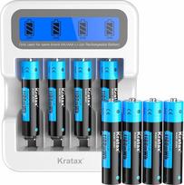 "Kratax" ličio AAA baterija, įkraunama 1,5 V AAA ličio baterija, 1100 MWh (1,5 V/733 mAh), didelė talpa, pastovus veikimas, ilgaamžė, 8 vnt. 1,5 V AAA baterijų su įkrovikliu su LCD ekranu