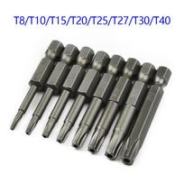 Bit Screwdriver Silver T8/T10/T15/T20/T25/T27/T30/T40 1/4 Hex Shank