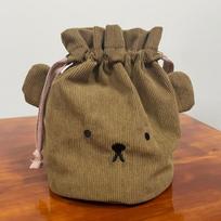 corduroy Miffy rabbit Drawstring Bundle pouch Kawaii lovely travel Portable cosmetic Storage Washing rinsing Money bag package chaki