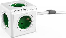 allocacoc PowerCube Extended EU, 5x Steckdose und Verteiler, 230V Schuko, Weiß Grün