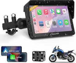 Carpuride W502PRO Motociklas "CarPlay" ir "Android" automobilis ir dvigubas "Bluetooth" - 5 colių vandeniui atspari GPS navigacija motociklui, muzikos dalijimasis, vidinis ryšys, ekvalaizeris, šviesos jutiklis, kompasas, barometras