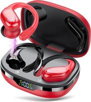 CASCHO "Bluetooth" sporto ausinės, belaidės "Bluetooth 5.3", 60 valandų belaidės ausinės su giliu bosu, ausinės į ausis su 4 ENC aiškiu mikrofonu, IPX7 vandeniui atsparios ausinės su ausų kabliukais, raudonos spalvos