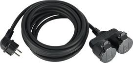 Electraline 55093 Statybvietės prailginimo kabelis 5 m H07RN-F3G1.5 su dviguba gumine jungtimi IP44, skirtas naudoti lauke, juodas