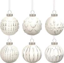 Pakuotė iš 6 ūkio Bauble ornamentai nusiminęs metalo stiklo kamuolys derliaus stiliaus Kalėdų Baubles Retro Kalėdų ornamentai stiklo ornamentai Kalėdų eglutė (balta)