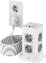 TESSAN 8 jungčių daugkartinis kištukinis lizdas su USB C ir 3 USB A, prailginimo kabelis, 10 m paskirstymo lizdas, apsauga nuo viršįtampių, daugkartinis kištukinis lizdas su jungikliu, skirtas namams, 3600 W kištukinis lizdas