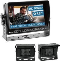 VSG 24 atbulinės eigos kamera 7 colių HD profesionalus rinkinys, įskaitant 2 x IP69K kamerą, monitorių, kabelį - vandeniui atspari naktinio matymo 12V-24V, lengvai montuojama / tvirta atbulinės eigos sistema, skirta lengvajam automobiliui, priekabai, sunk
