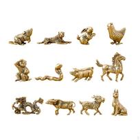12 vnt. žalvarinių figūrėlių kinų zodiako rinkinys, vintažinės darbalaukio ornamentų dovanos, auksinės statulėlės gyvūnai