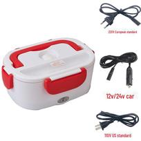 Pilka nerūdijančio plieno 304 nešiojama elektrinė pietų dėžutė - mini, nereikia vandens 201+stainless steel fork and spoon+waterproof ring+insulation bag 12-220V raudona