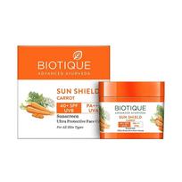 Apsauga nuo saulės su morkų 40+ SPF (50 g), Sun Shield Carrot 40+ SPF Sunscreen Ultra Protective veido kremas, Biotique 10