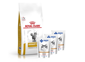 ROYAL CANIN Urinary S/O Moderate Calorie UMC34 9kg + ENZO VET šlapalas su jautiena želė katėms 3x100g